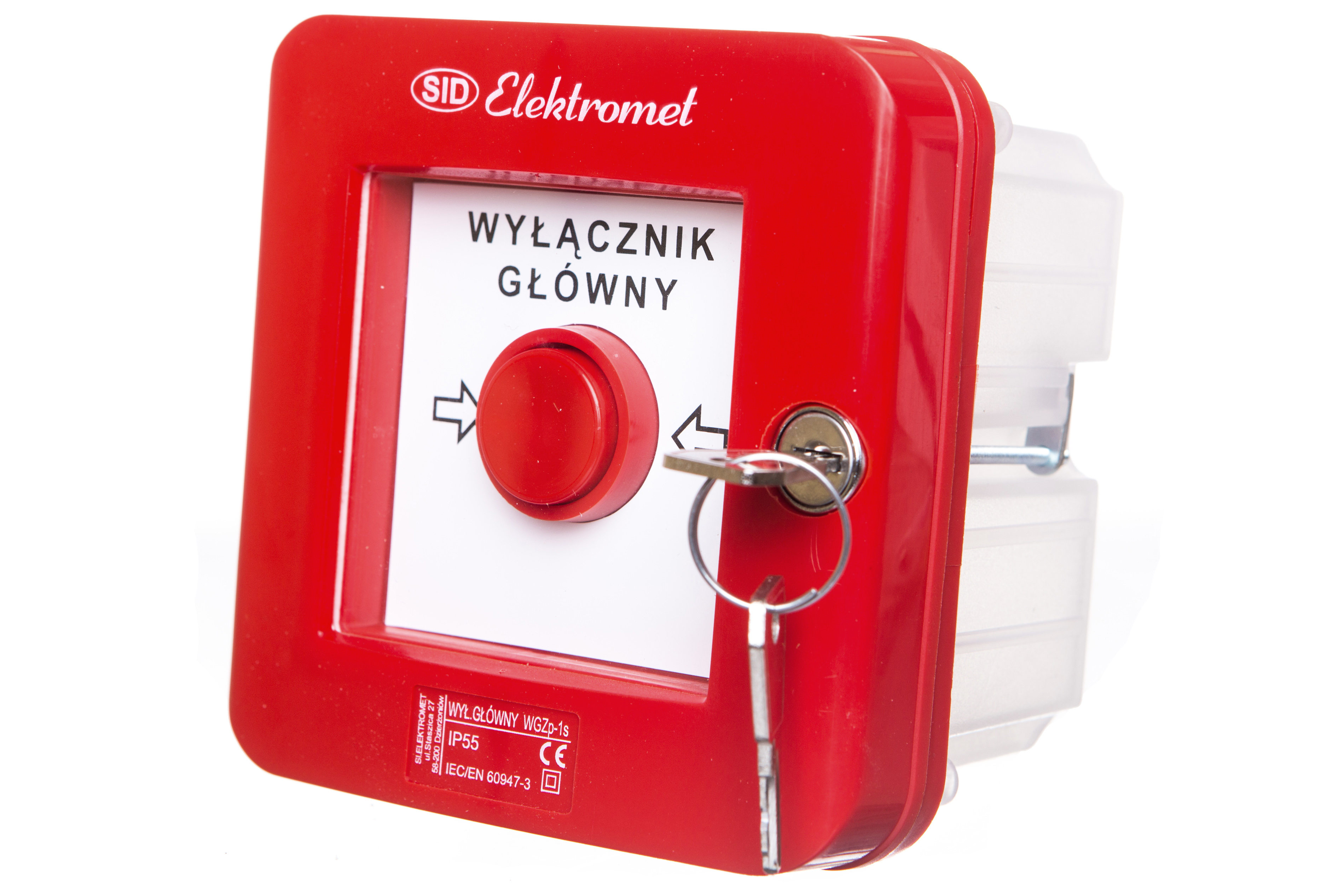 Wyłącznik alarmowy samoczynny główny podtynkowy z zamkiem IP55 czerwony WGZP-1S Elektromet 921540