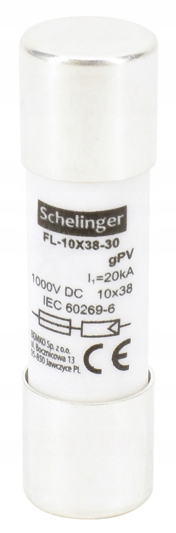 Wkładka topikowa zwłoczna cylindryczna bezpiecznikowa CH10 gPv 6A 1000V Schelinger A13-FL-10X38-06