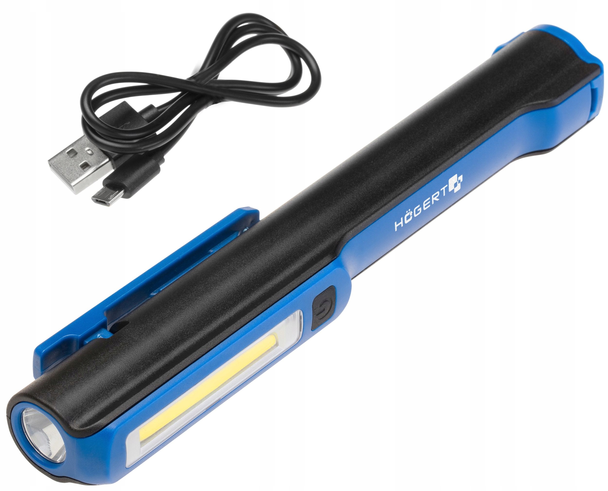 Latarka inspekcyjna LED 3W 150lm 3 tryby ładowalna przez USB czarno-niebieska Hogert HT1E406